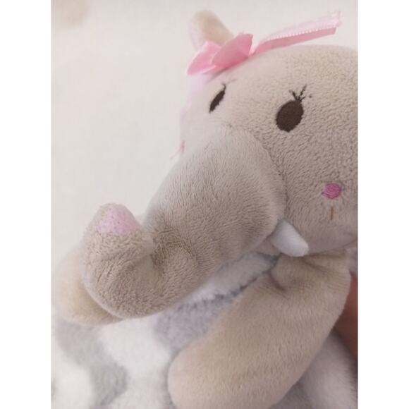 Baby Elephant Security Blanket Toy 12" Tusks Gray Plush Pink White Embroidered - Picture 14 of 16